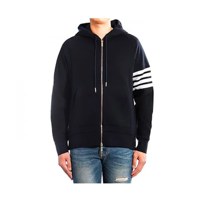 Thom Browne FW20 Classic 4-Bar Waffle Hoodie Navy Blue MJT204A-06452-415
