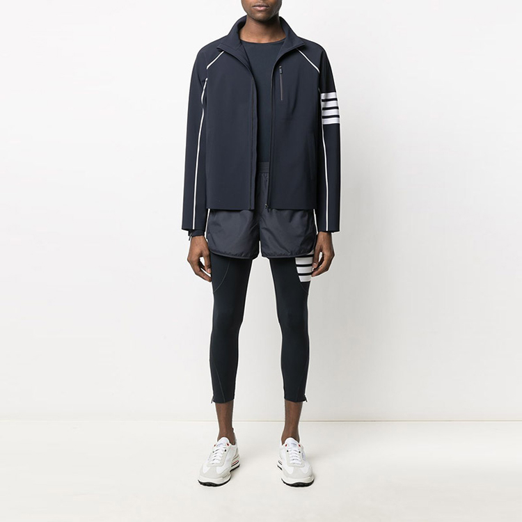 Shop トムブラウン FW21 4バー ストライプ ネイビー ジャケット. MJA003A-06775-461