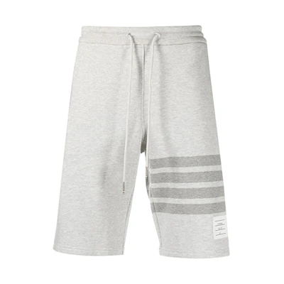 Thom Browne FW21 4-Stripe Drawstring Cotton Shorts Light Grey. MJQ012P-06910-065