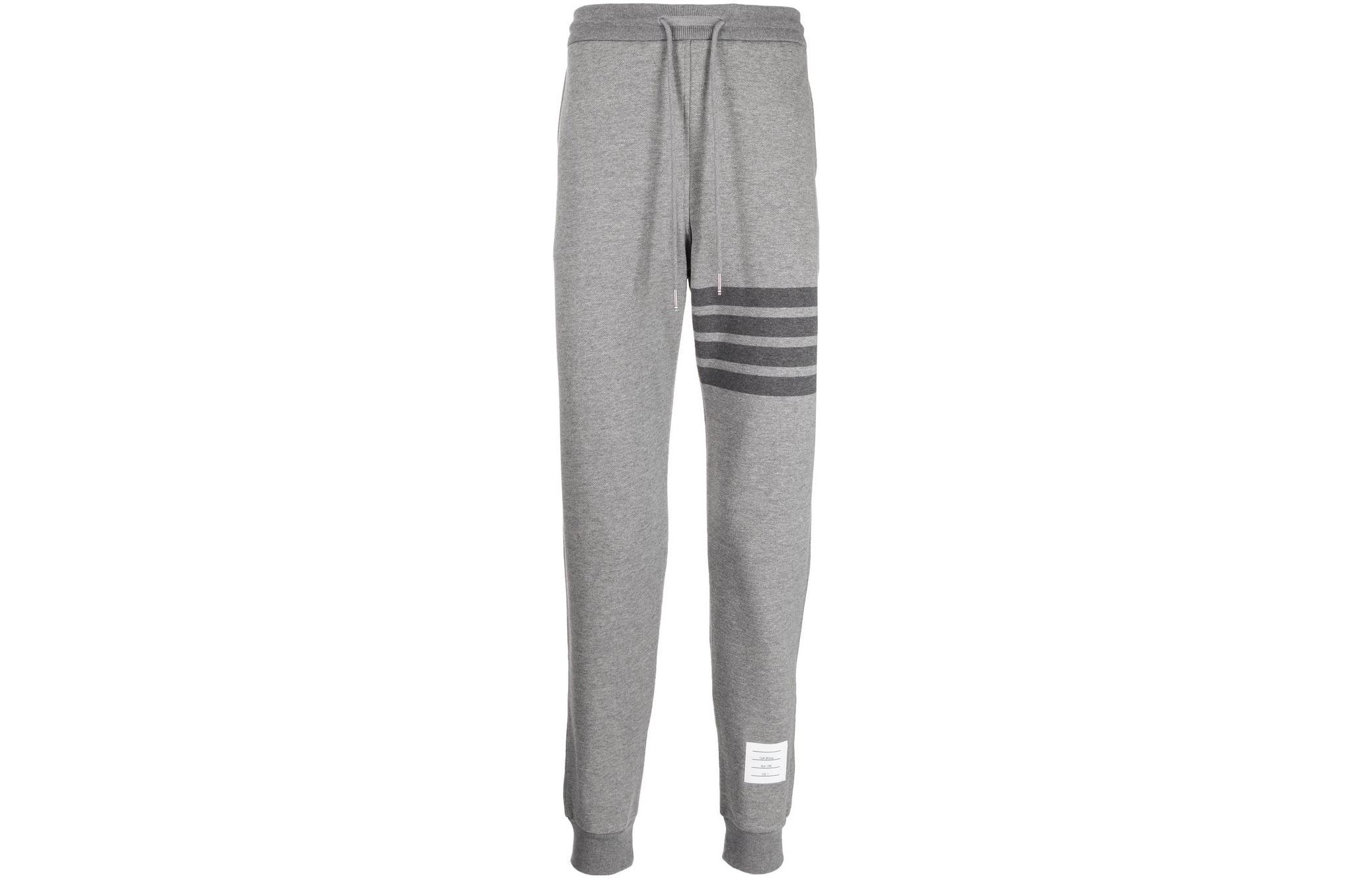 THOM BROWNE FW21  Grey Classic Four-Bar Cotton Knit Sweatpants. MJQ008-A0691-035