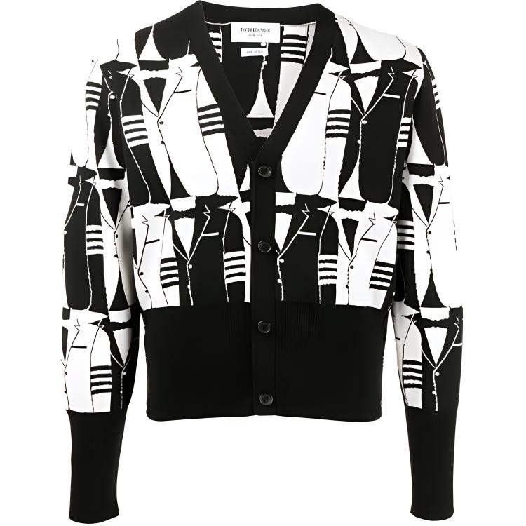 Thom Browne FW21 All-Over Print Wool Sweater Black MKC364-AY1014-980