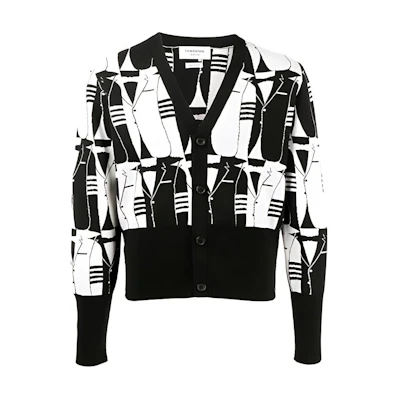 Thom Browne FW21 All-Over Print Wool Sweater Black MKC364-AY1014-980