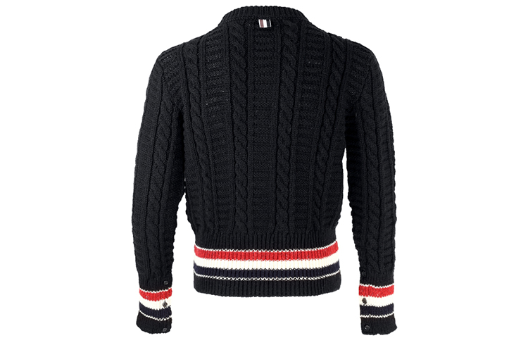 Lookbook Thom Browne FW21 Baju Sejuk Wool Hitam Kabel Knit Stripe MKA369A-Y1502-001