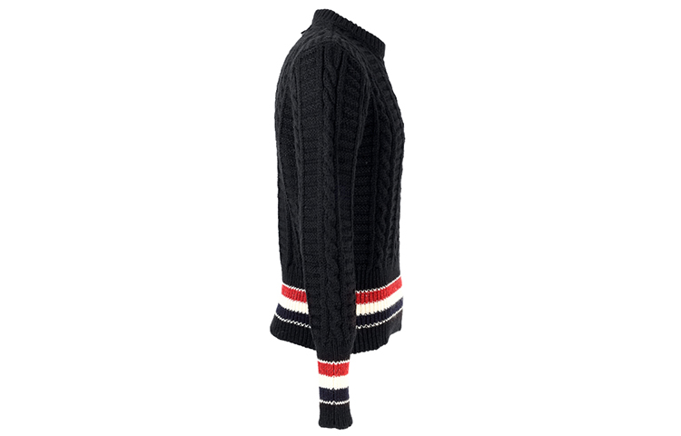 Purchase Thom Browne FW21 Baju Sejuk Wool Hitam Kabel Knit Stripe MKA369A-Y1502-001