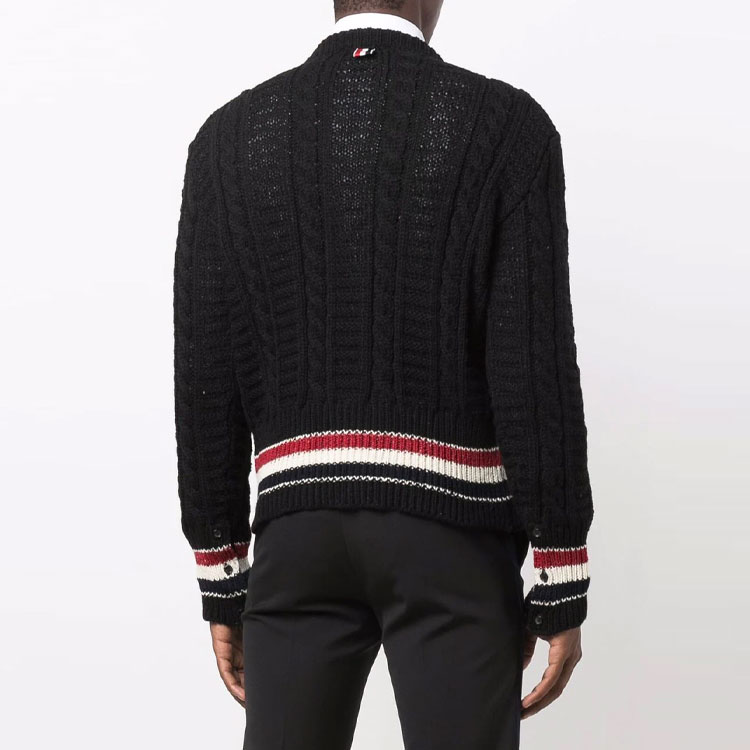 Sizing Thom Browne FW21 Baju Sejuk Wool Hitam Kabel Knit Stripe MKA369A-Y1502-001