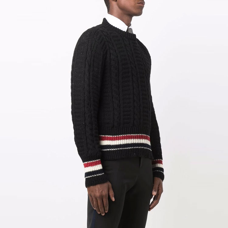 Cheap Thom Browne FW21 Baju Sejuk Wool Hitam Kabel Knit Stripe MKA369A-Y1502-001