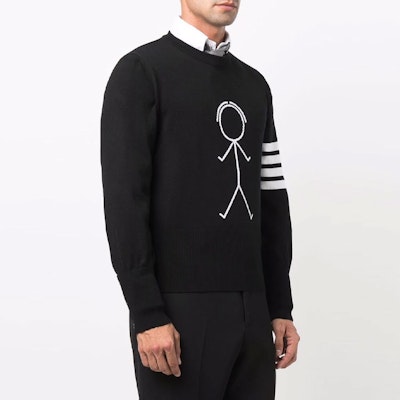 THOM BROWNE FW21 Sweatshirt Hitam Knit dengan Four-Stripes & Stickman Klasik. MKA380A-Y1002-001 Purchase THOM BROWNE FW21 Sweatshirt Hitam Knit dengan Four-Stripes & Stickman Klasik. MKA380A-Y1002-001