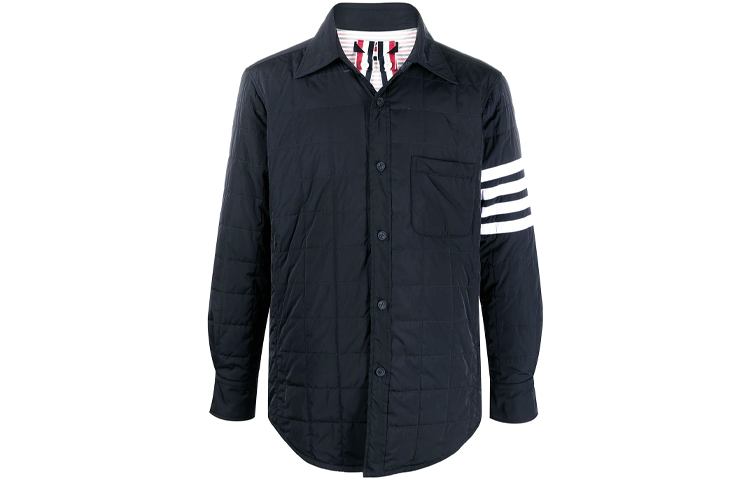 THOM BROWNE FW21 Black Logo Stripe Cotton Jacket Winter Collection MJD089X-07259-415