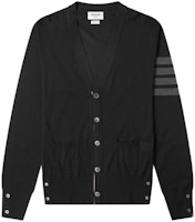Thom Browne FW21 Black Merino Wool Cardigan with 4-Stripes MKC002A-00014-001 Thom Browne FW21 Black Merino Wool Cardigan with 4-Stripes MKC002A-00014-001