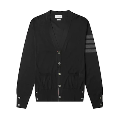 Thom Browne FW21 Black Merino Wool Cardigan with 4-Stripes MKC002A-00014-001