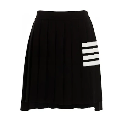 Thom Browne FW21 Black Pleated Skirt with Four Stripes - Preppy Style. FKK090A-Y1002-001