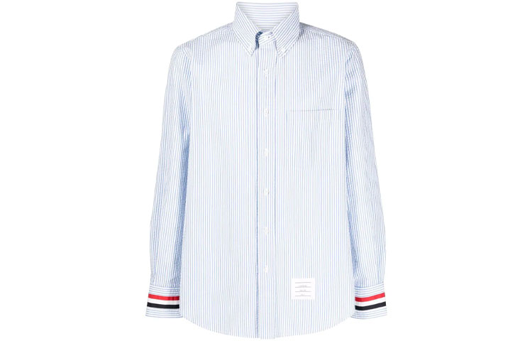 THOM BROWNE FW21 Blue Striped Button-Up Shirt MWL318A0-0572-450 圖 2