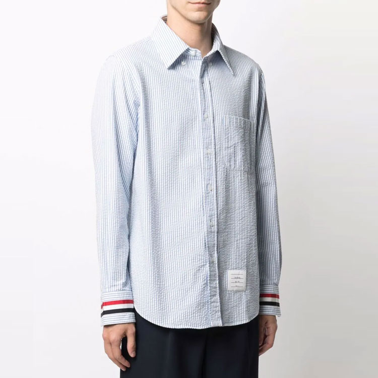 THOM BROWNE FW21 Blue Striped Button-Up Shirt MWL318A0-0572-450 圖 4