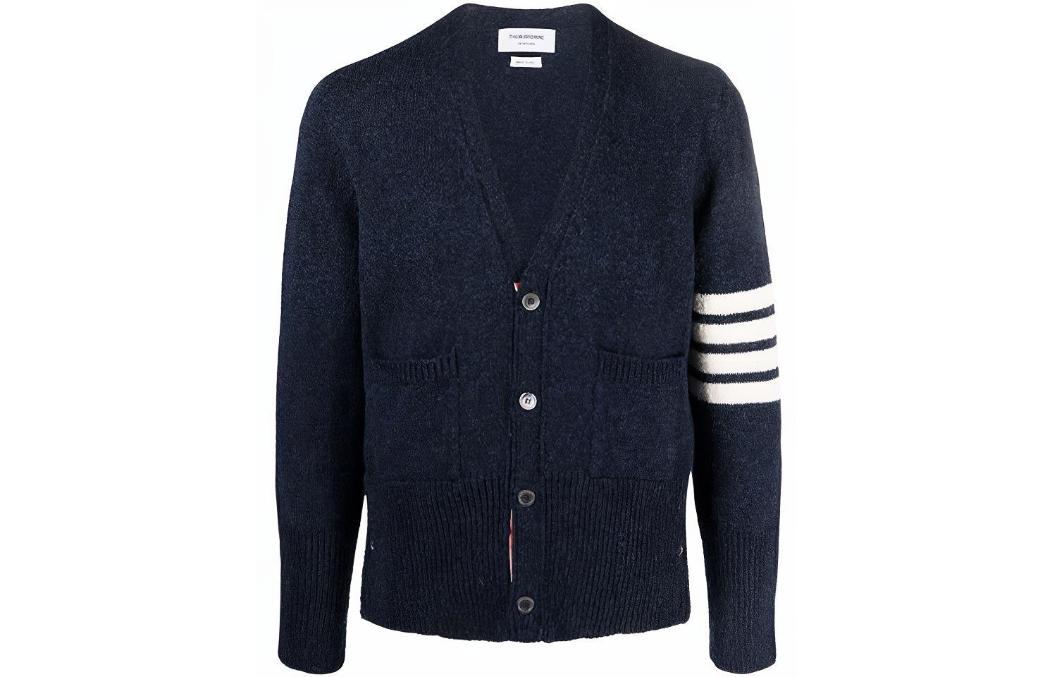 THOM BROWNE FW21 Blue Wool Sweater with 4-Bar Striped Design. MKC353A-01085-415