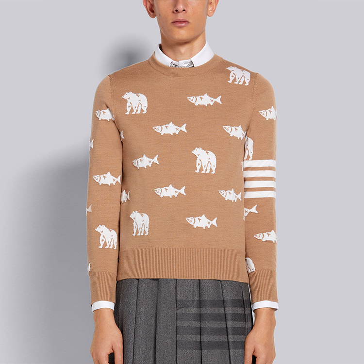 THOM BROWNE FW21 Brown Wool Sweater with Bear & Salmon Pattern. MKA365A-Y1002-275 圖 3