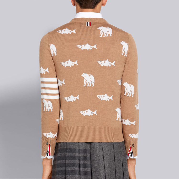 THOM BROWNE FW21 Brown Wool Sweater with Bear & Salmon Pattern. MKA365A-Y1002-275 圖 4