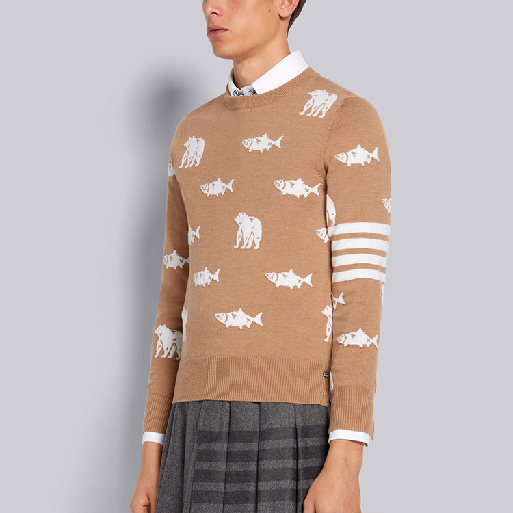 THOM BROWNE FW21 Brown Wool Sweater with Bear & Salmon Pattern. MKA365A-Y1002-275 圖 5