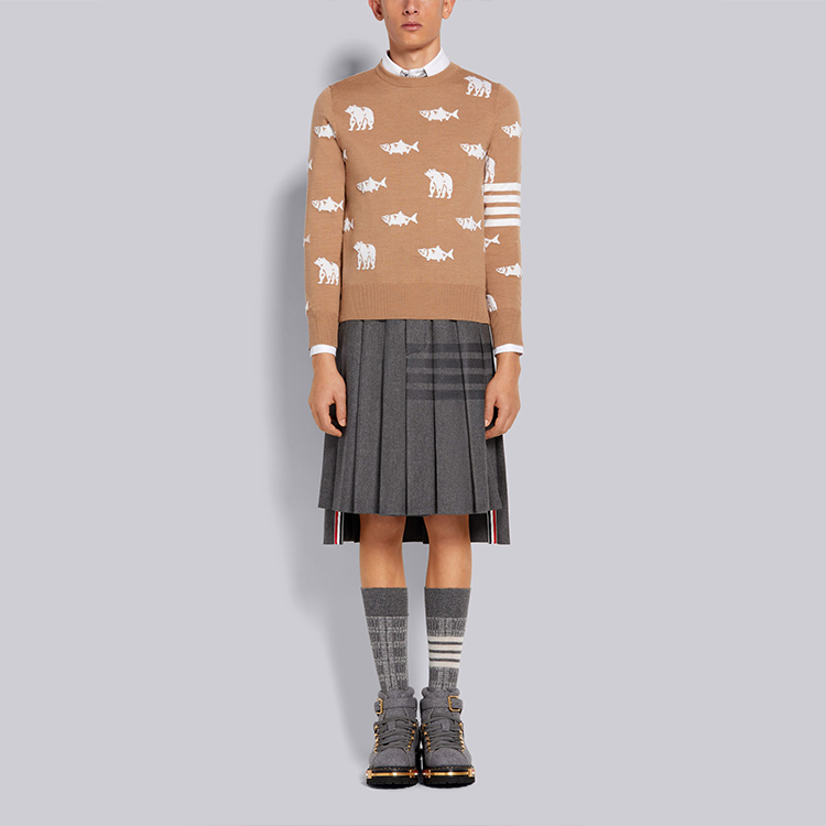 THOM BROWNE FW21 Brown Wool Sweater with Bear & Salmon Pattern. MKA365A-Y1002-275 圖 6
