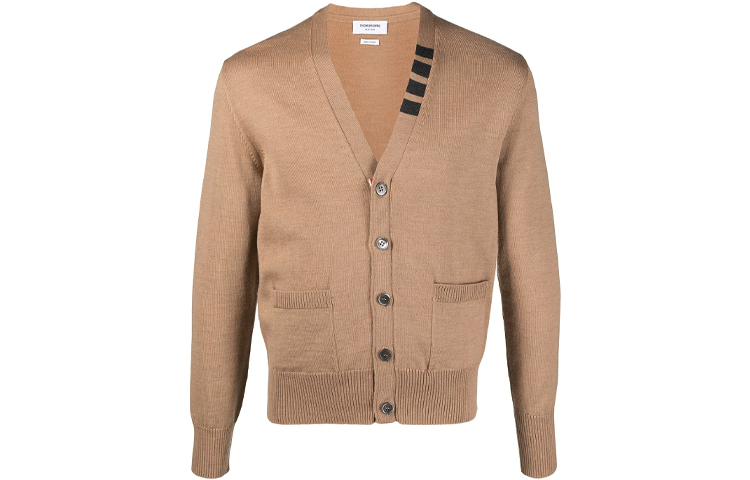 Thom Browne FW21 Camel Wool V-Neck Sweater with Four-Bar Stripes. MKC352A-Y1002-275 圖 2