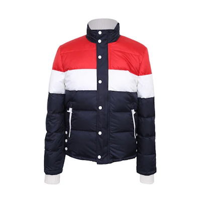 THOM BROWNE FW21 Casual Puffer Jacket Red/Black/White Colorblock. MJD006X-02504-960