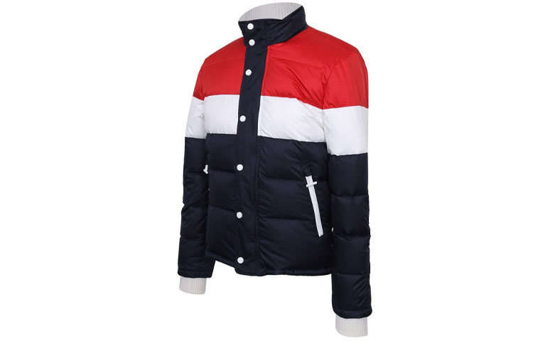 Shop THOM BROWNE FW21 休閒羽絨外套 紅/黑/白拼接款式 MJD006X-02504-960