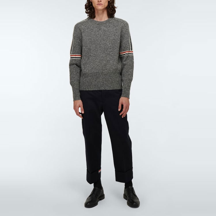 Thom Browne FW21 Charcoal Gray Wool Sweater with Tricolor Stripe Detail. MKA177A-00278-035 圖 4