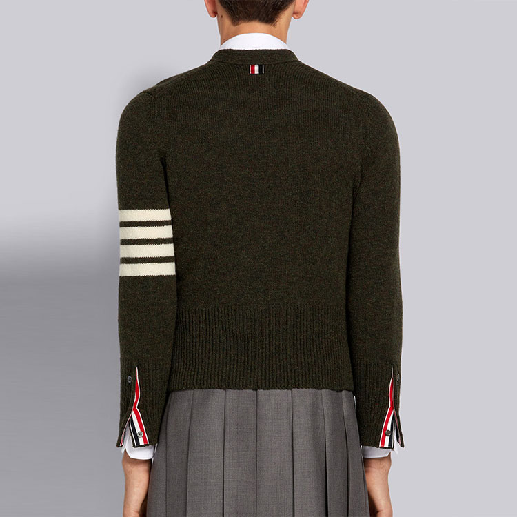 THOM BROWNE FW21 Classic Four-Bar Wool V-Neck Cardigan Sweater Men Dark Green MKC353A-01085-320 圖 5