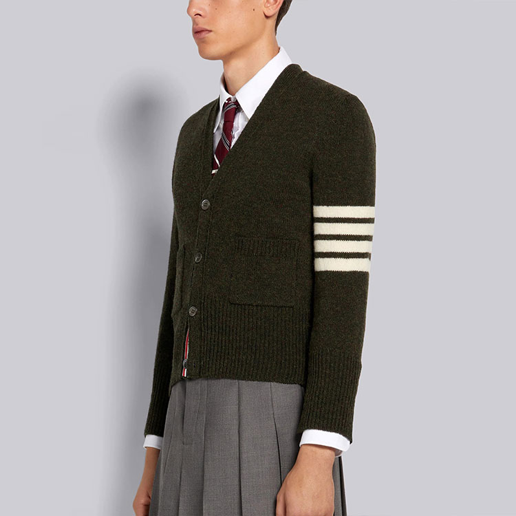 THOM BROWNE FW21 Classic Four-Bar Wool V-Neck Cardigan Sweater Men Dark Green MKC353A-01085-320 圖 6