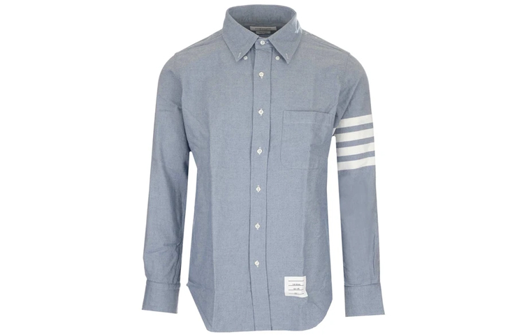 Order THOM BROWNE FW21 Camisa Clásica de Manga Larga Cuatro Rayas Azul Claro MWL272A-05245-480