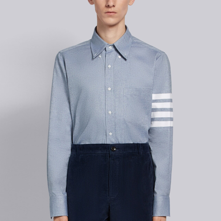 Details for THOM BROWNE FW21 Camisa Clásica de Manga Larga Cuatro Rayas Azul Claro MWL272A-05245-480
