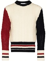 THOM BROWNE FW21 Colorblock Cable Knit Wool Sweater Men’s Crewneck White MKA369F-Y1502-960 THOM BROWNE FW21 Colorblock Cable Knit Wool Sweater Men’s Crewneck White MKA369F-Y1502-960