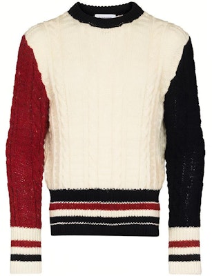 톰 브라운 FW21 컬러블록 케이블 니트 울 스웨터 남성 크루넥 화이트 MKA369F-Y1502-960 Buy 톰 브라운 FW21 컬러블록 케이블 니트 울 스웨터 남성 크루넥 화이트 MKA369F-Y1502-960