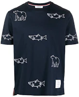 THOM BROWNE FW21 Fish & Bear Embroidery Short Sleeve T-Shirt MJS160E-10030-415 THOM BROWNE FW21 Fish & Bear Embroidery Short Sleeve T-Shirt MJS160E-10030-415