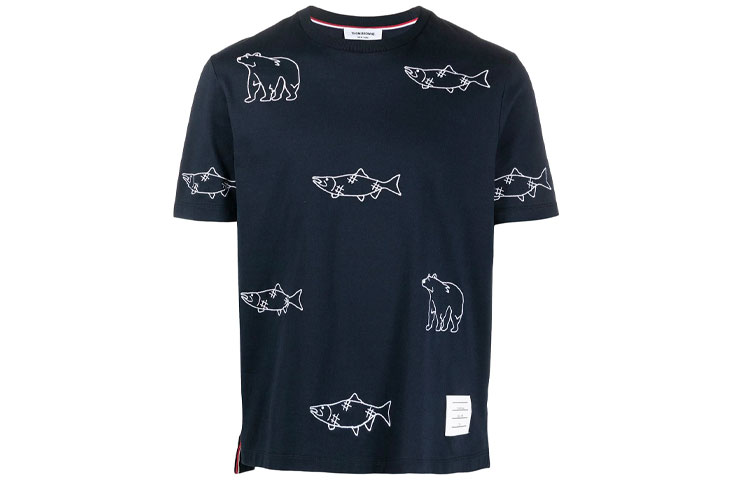 Order 톰브라운 FW21 피쉬 앤 베어 자수 반팔 티셔츠 MJS160E-10030-415