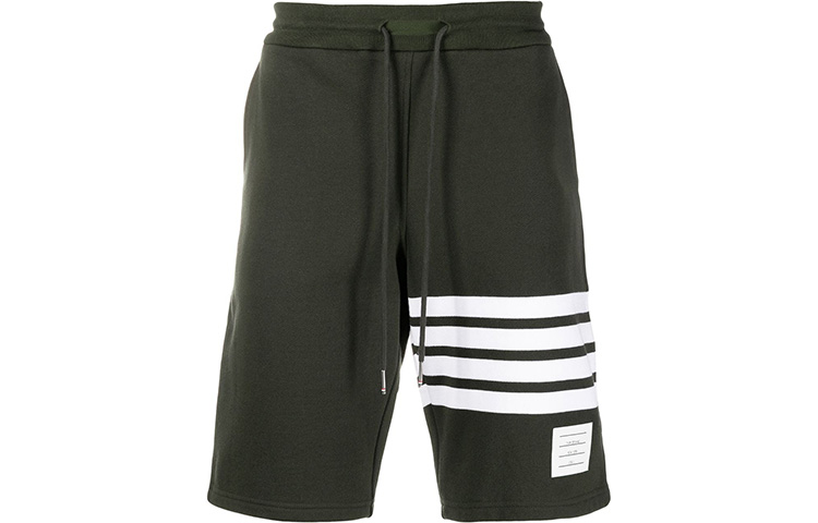 THOM BROWNE FW21 Four-Bar Drawstring Cotton Shorts Green Summer Edition MJQ012A-00535-320