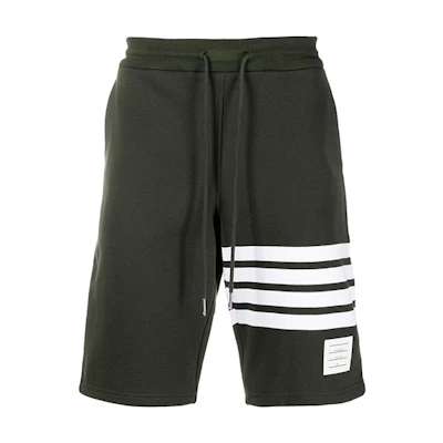 THOM BROWNE FW21 Four-Bar Drawstring Cotton Shorts Green Summer Edition MJQ012A-00535-320