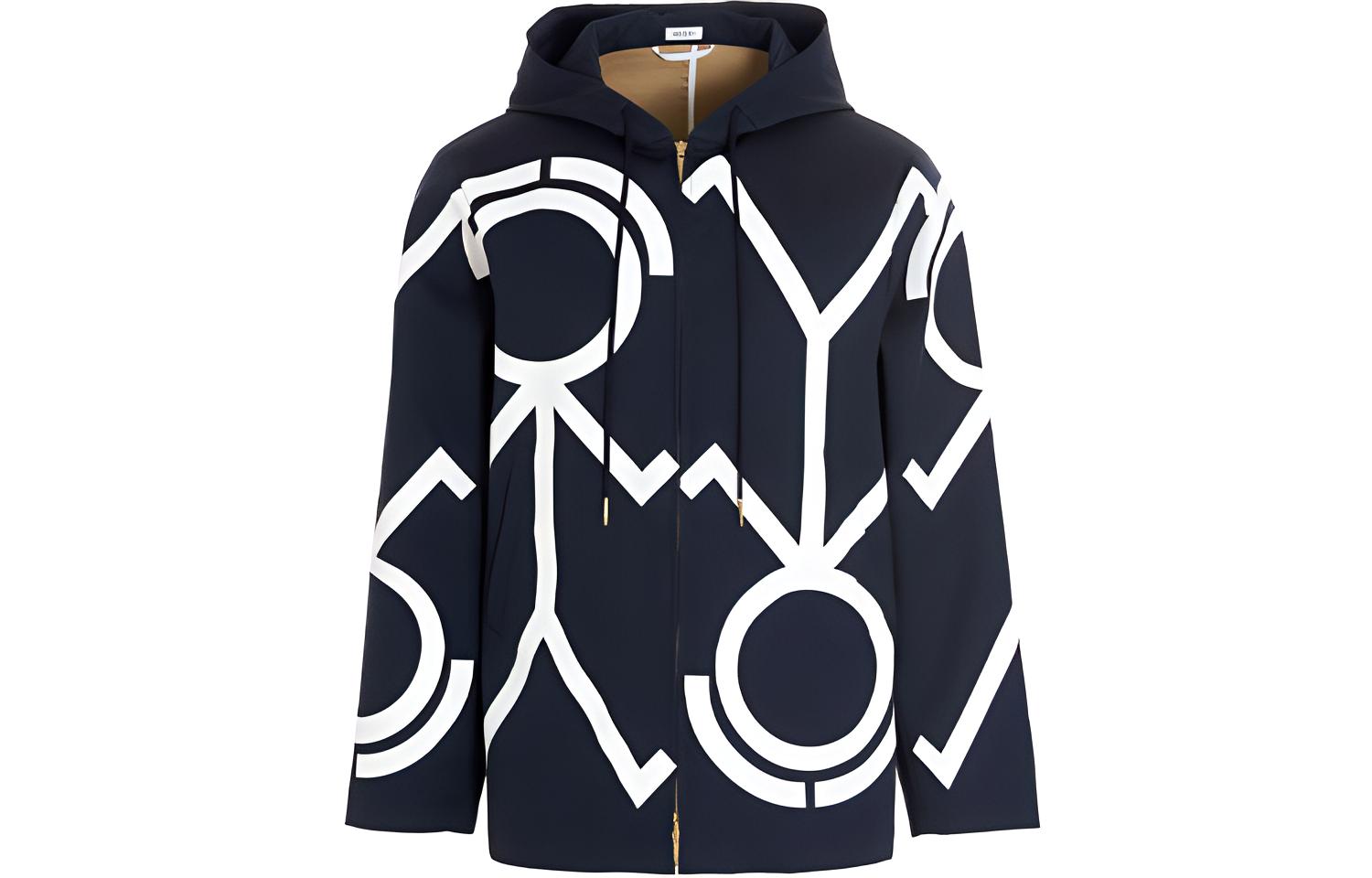 Thom Browne FW21 Geometric Print Hooded Jacket Navy MOT062-E10071-415