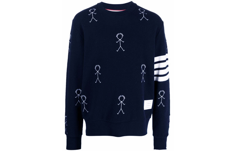 THOM BROWNE FW21 Graffiti 4-Bar Pullover Cashmere Sweater Navy Blue . MJT298E-10074-415