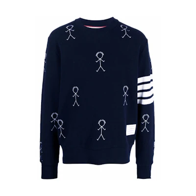 THOM BROWNE FW21 Graffiti 4-Bar Pullover Cashmere Sweater Navy Blue . MJT298E-10074-415