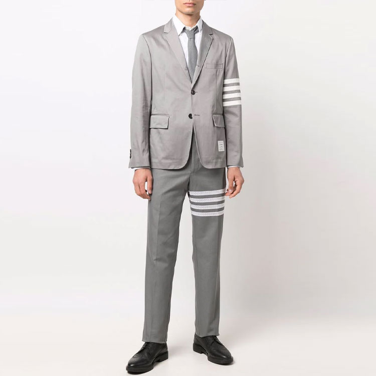 Lookbook Thom Browne 2021秋冬灰色4-Bar直筒休闲裤 MTU187E-10070-035