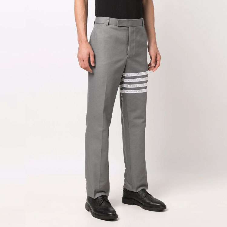 Shop Thom Browne 2021秋冬灰色4-Bar直筒休闲裤 MTU187E-10070-035