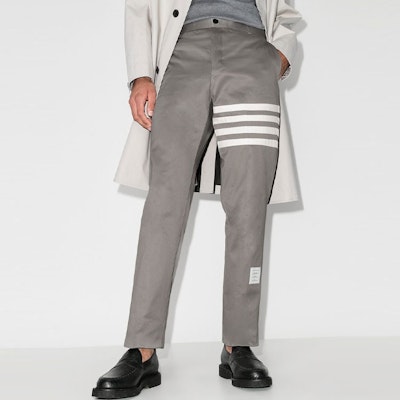 Thom Browne 秋冬款 灰色4条杠斜纹休闲裤 MTU245A-03788-035 Purchase Thom Browne 秋冬款 灰色4条杠斜纹休闲裤 MTU245A-03788-035