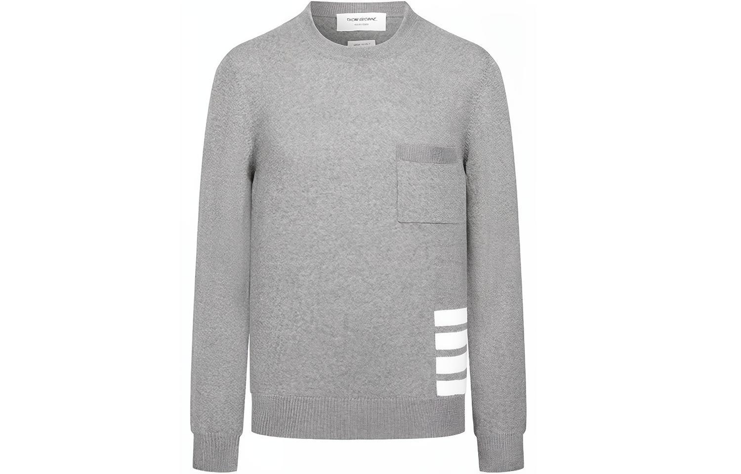 Thom Browne FW21 Grey 4-Bar Striped Wool Pullover Sweater Light Grey. MKA355A-Y1002-055