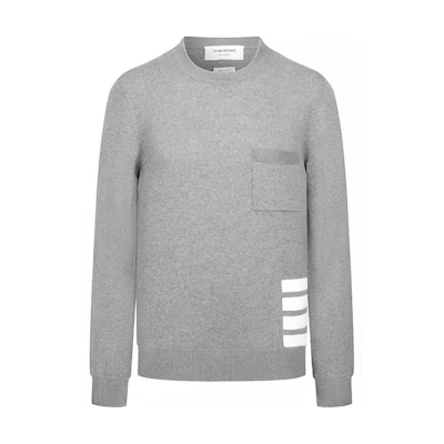 Thom Browne FW21 Grey 4-Bar Striped Wool Pullover Sweater Light Grey. MKA355A-Y1002-055