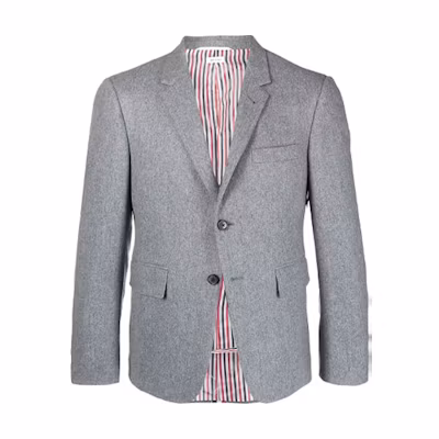Thom Browne FW21 Grey Button-Front Striped Suit Jacket. MJC317A0-7478-035