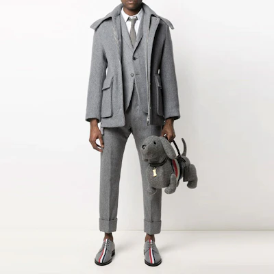 Thom Browne FW21 Grey Button-Front Striped Suit Jacket. MJC317A0-7478-035 Lookbook Thom Browne FW21 Grey Button-Front Striped Suit Jacket. MJC317A0-7478-035