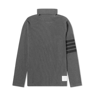Thom Browne FW21 Grey Four-Bar High-Neck Knit Sweater. MJS106P-05802-025