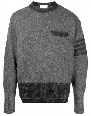 THOM BROWNE FW21 Kelabu Four-Bar Tweed Mohair Wool Pullover Sweater. MKA378A-Y1502-035 Buy THOM BROWNE FW21 Kelabu Four-Bar Tweed Mohair Wool Pullover Sweater. MKA378A-Y1502-035