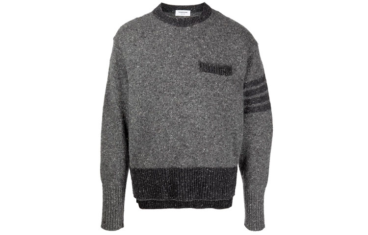 Order THOM BROWNE FW21 Kelabu Four-Bar Tweed Mohair Wool Pullover Sweater. MKA378A-Y1502-035