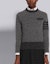 Shop THOM BROWNE FW21 Kelabu Four-Bar Tweed Mohair Wool Pullover Sweater. MKA378A-Y1502-035